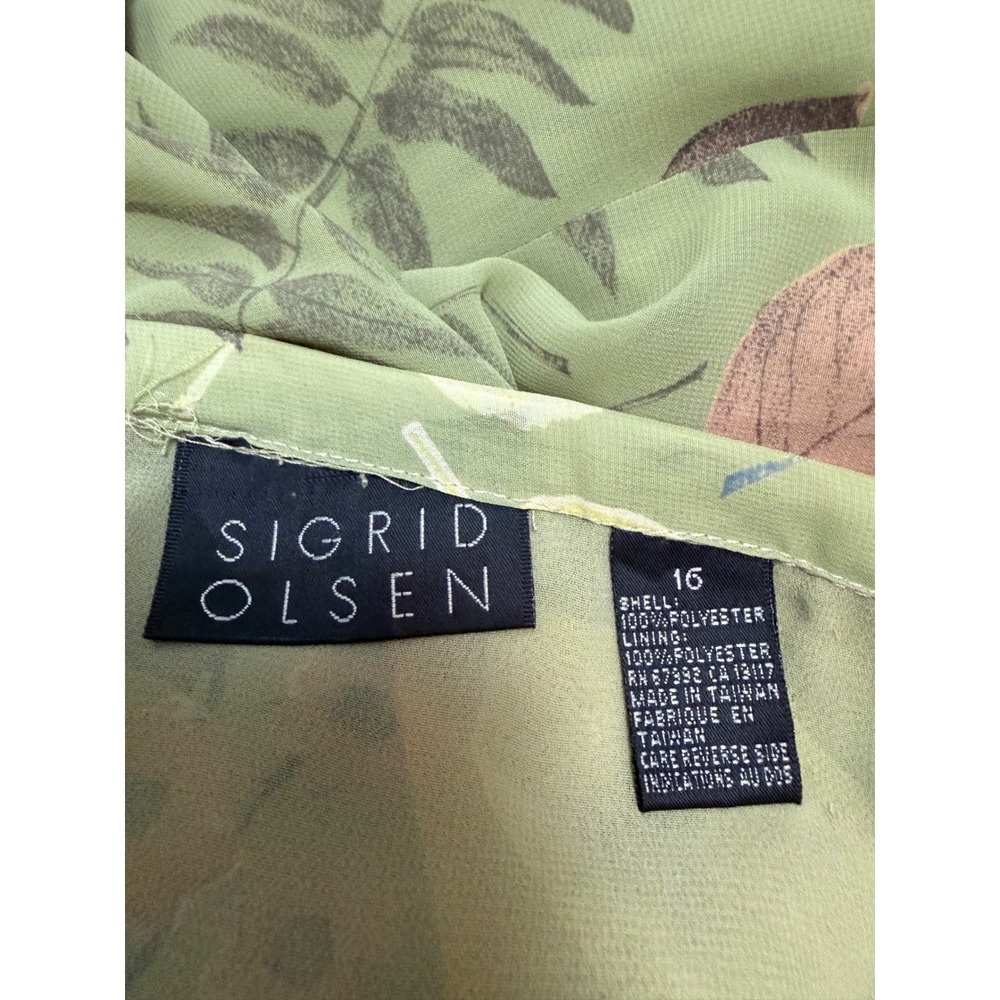 Sigrid Olsen Vintage Green Floral cottagecore Maxi Skirt Chiffon Lined Size 16 - Picture 5 of 6